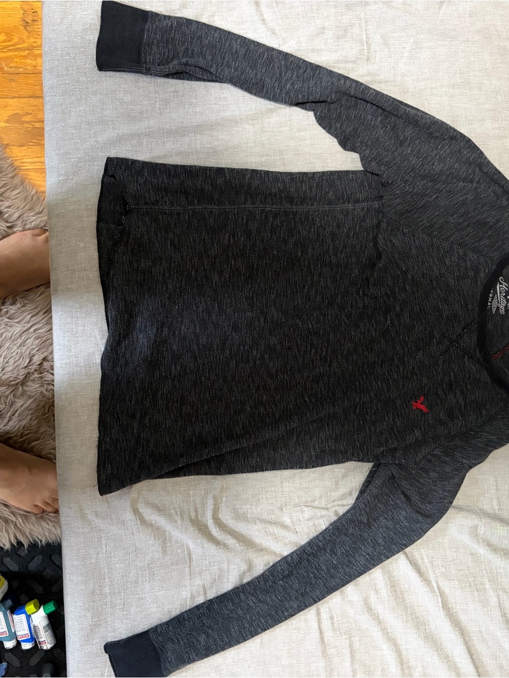 American Eagle Outfitters Men's Charcoal Crewneck Sweater with Red Logo